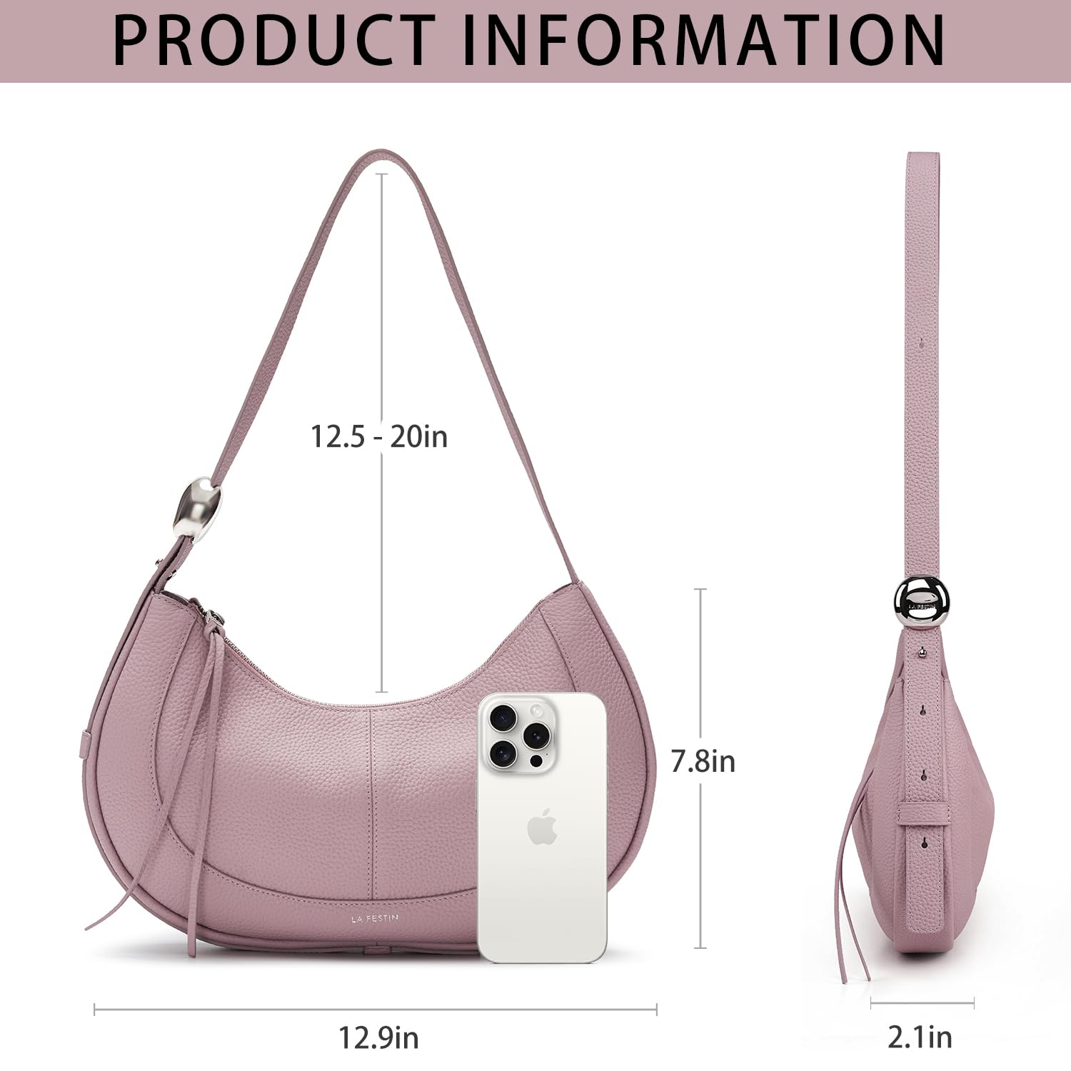 Women crossbody crescent bag pink la festin