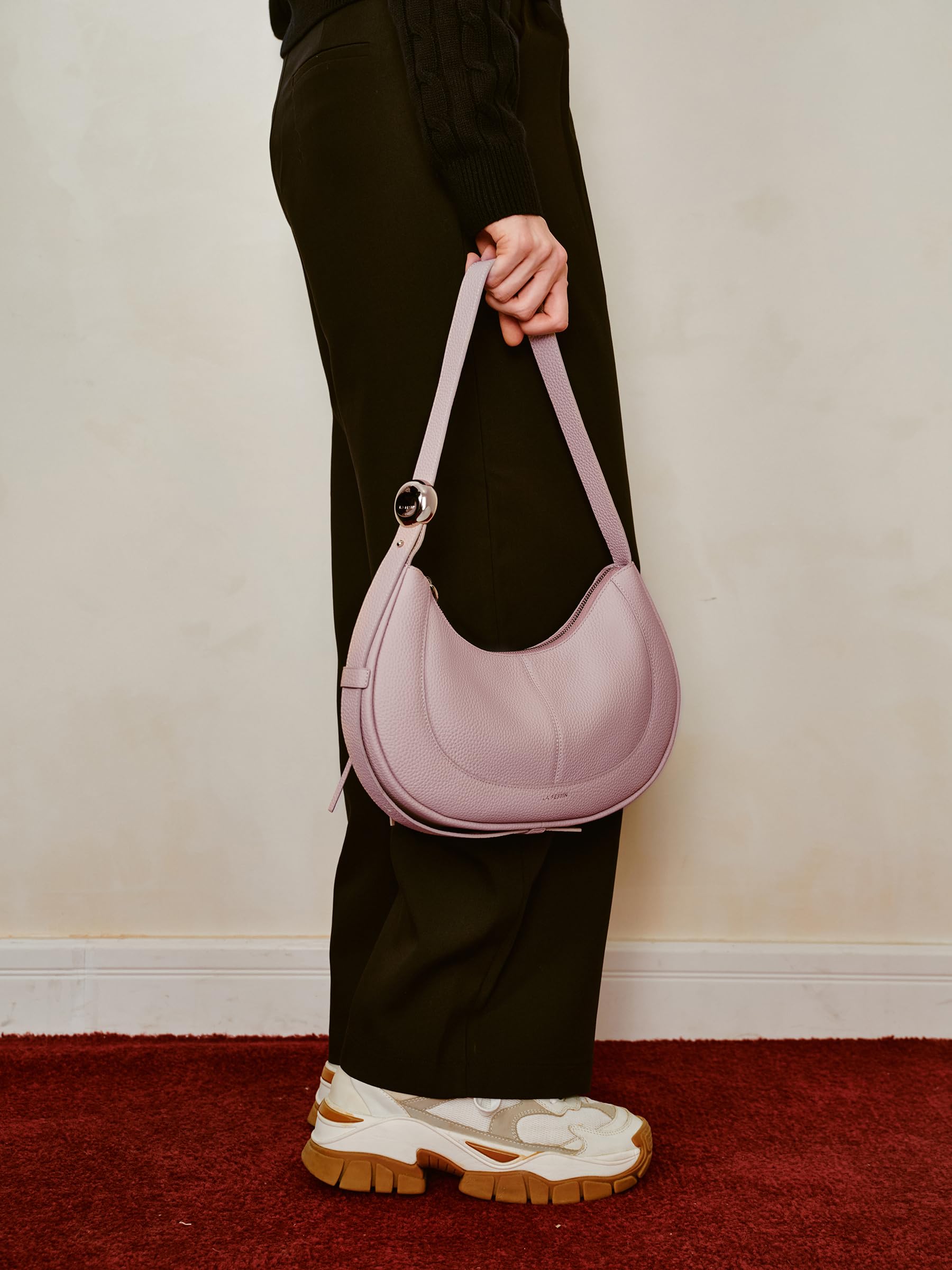 pink crescent bag leather la festin