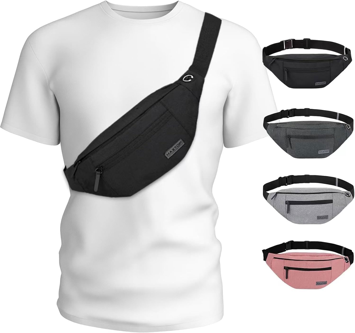MAXTOP Large Crossbody Fanny Pack with 4-Zipper Pockets front view