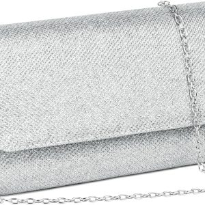 OSDUE Evening Bag Clutch Purses for Women, Rhinestones Purse, Sparkling Envelope Evening Bag with Detachable Chain, Silver front view
