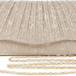 Clutch Purses for Women Formal Dressy Evening Bag Handbags Crossbody Bag for Wedding Cocktail Prom Party Elegance Charm (Champagne) front view