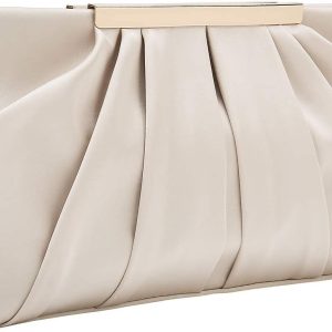CHARMING TAILOR Clutch Evening Bag Elegant Pleated Satin Clutch Formal Party Handbag Classy Purse for Women (Champagne) front view
