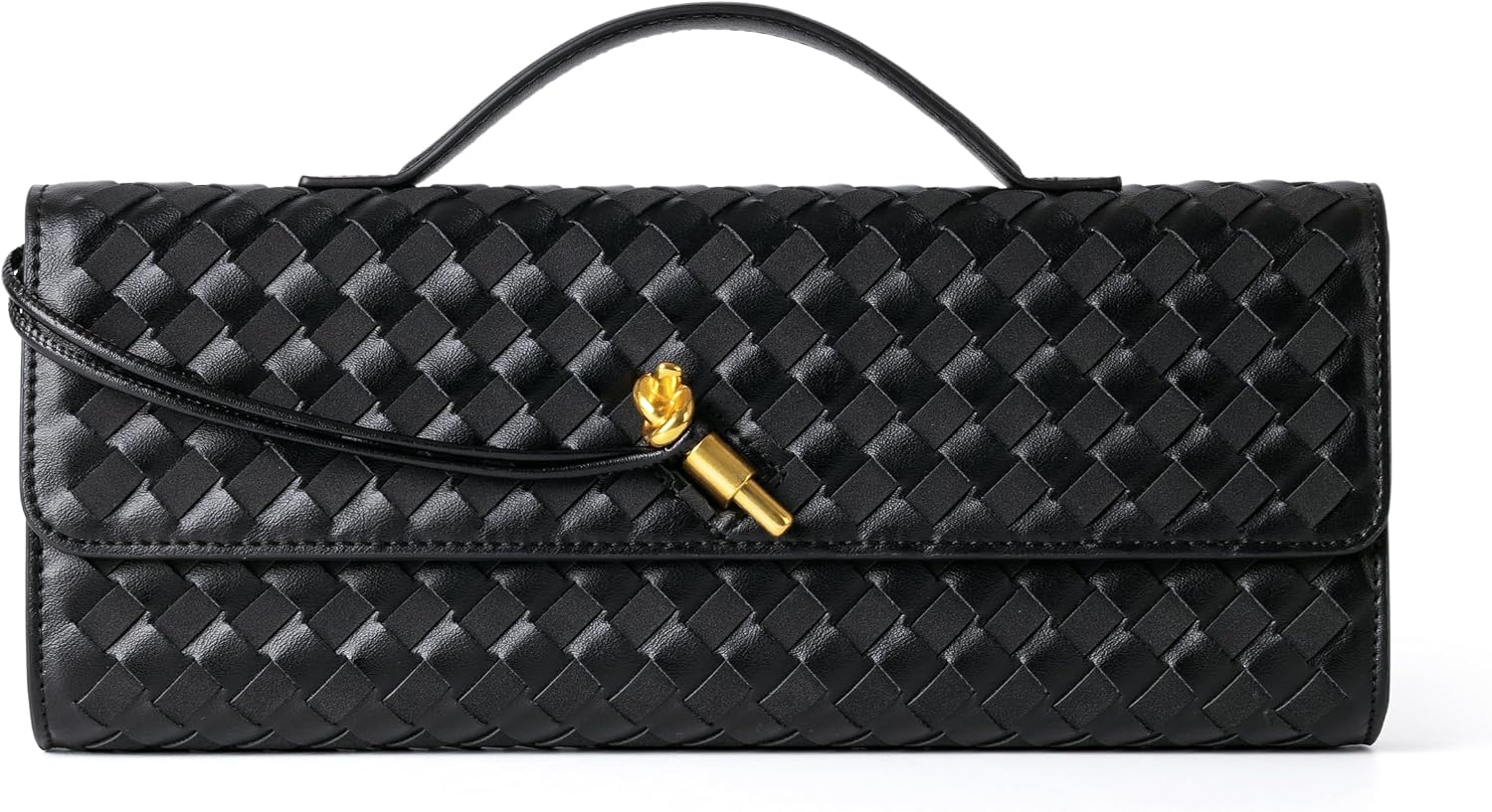 Joryin Woven Purse for Women Evening Clutch Woven Leather Handbags Crossbody Bag Formal Evening Bag, Black front view