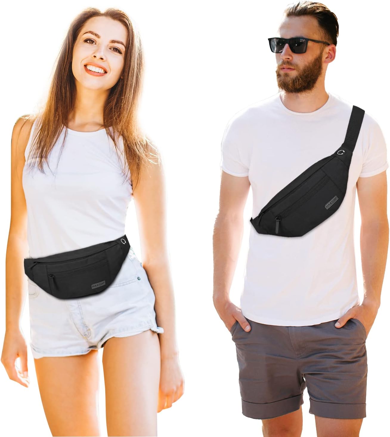 MAXTOP Large Crossbody Fanny Pack with 4-Zipper Pockets side view