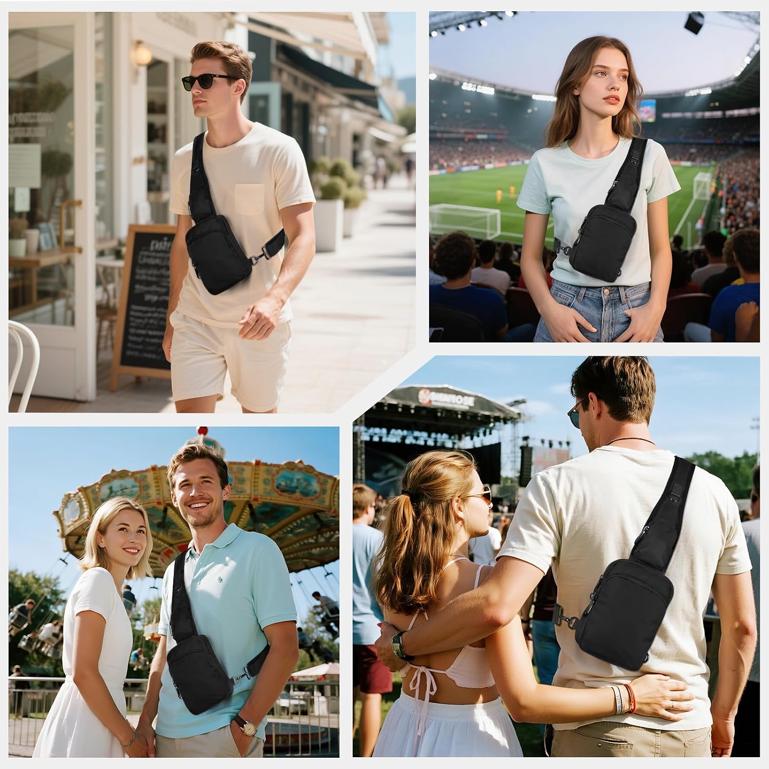 VADOO Sling Bag, Crossbody Bag with Zipper Lock, RFID Blocking and Water Resistant for Men and Women side view