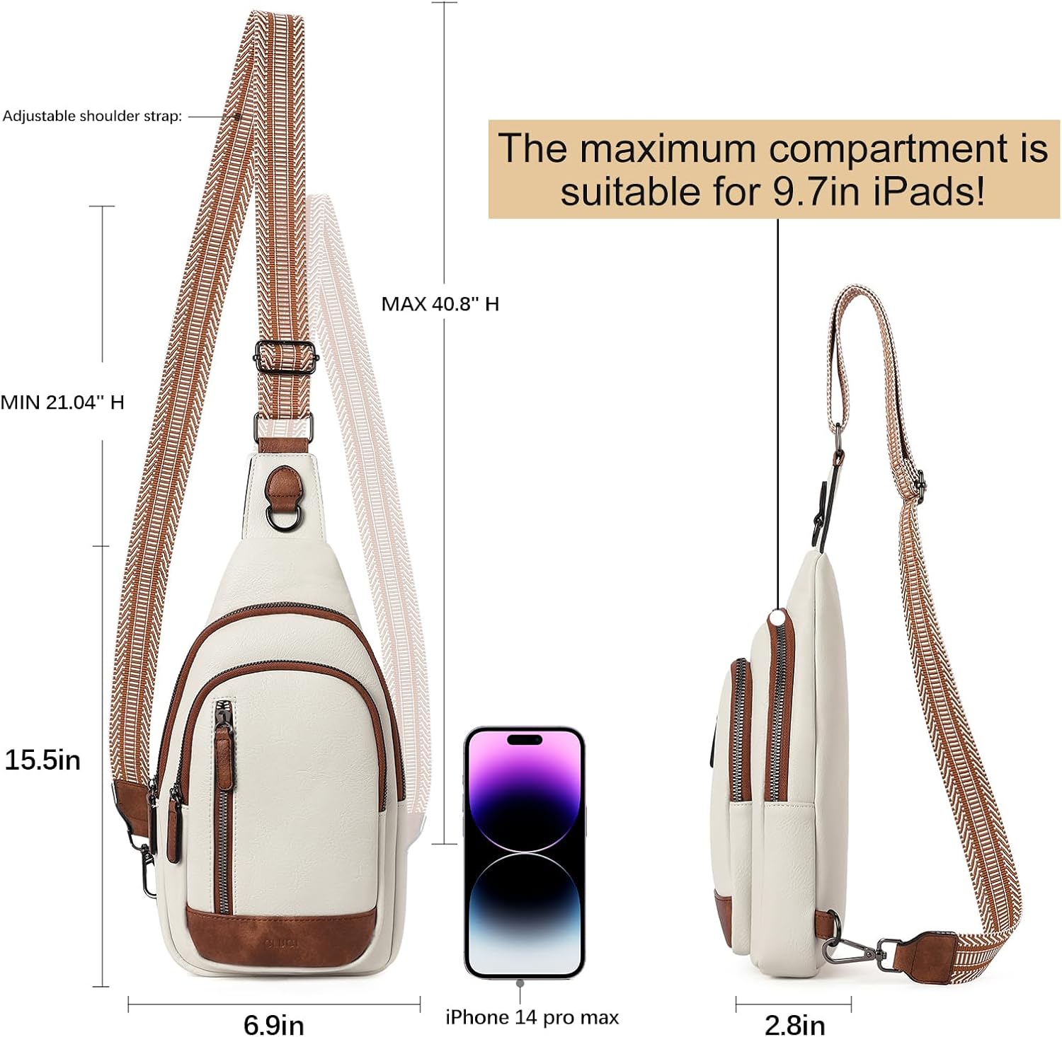 CLUCI Crossbody Bags for Women and Men, Leather Sling Bag Crossbody Backpack detail view