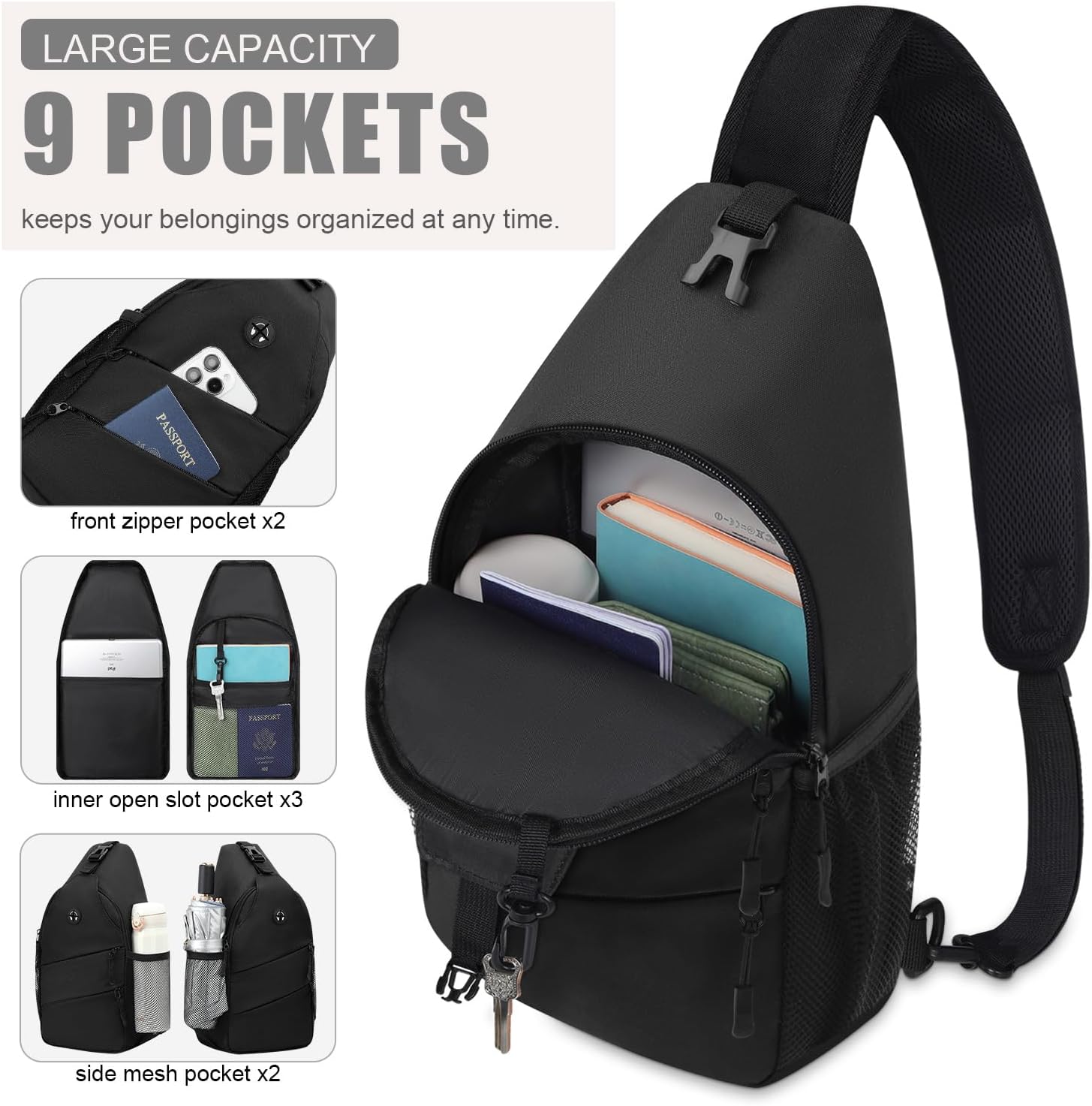 Pritent Crossbody Sling Bag Backpack for Women and Men detail view