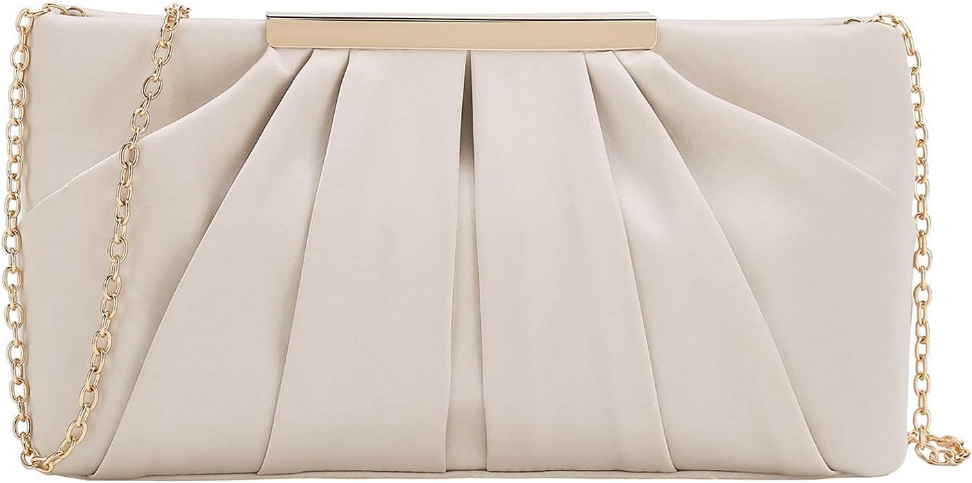CHARMING TAILOR Clutch Evening Bag Elegant Pleated Satin Clutch Formal Party Handbag Classy Purse for Women (Champagne) - Image 3
