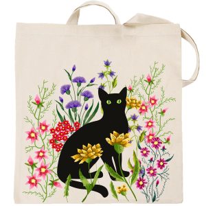 Cute Black Cat Canvas Tote Bag
