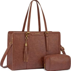 LOVEVOOK Work Tote Bags Vintage Leather 15.6 Inch Laptop Tote Bag for Women
