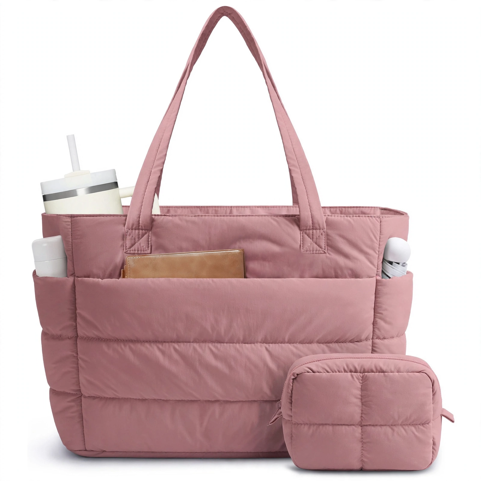 Narwey Nylon Puffer Tote Bag for Women – Pink